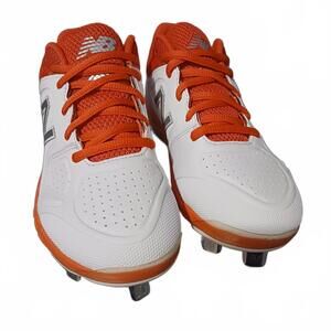 NEW New Balance Womens/Girls Velo 1 Faux Leather Metal Cleats White/Orange, 5D‎